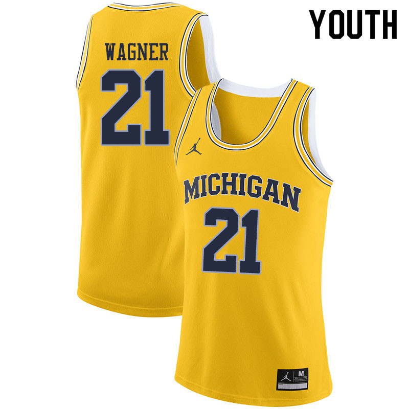 Youth #21 Franz Wagner Michigan Wolverines College Basketball Jerseys Sale-Yellow